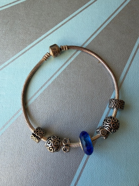 Pandora Jewelry - Pandora Silver Charm Bracelet with Deep Blue Glass Accent